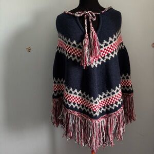 Fratelli Talli Wool Mix Poncho with Tassels Red/Blue O/S